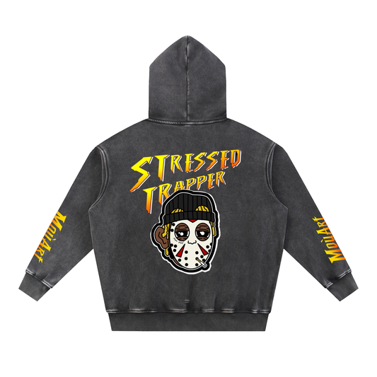 Stressed Trapper Snow Wash Fleece Hoodie