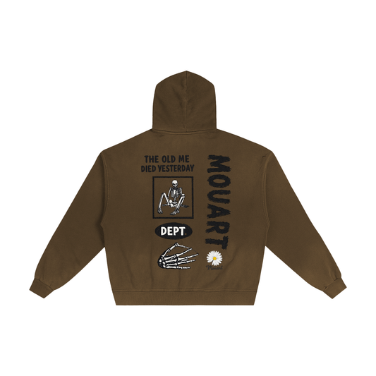 The Old Me Died Yesterday Hand-Frayed Zip Hoodie