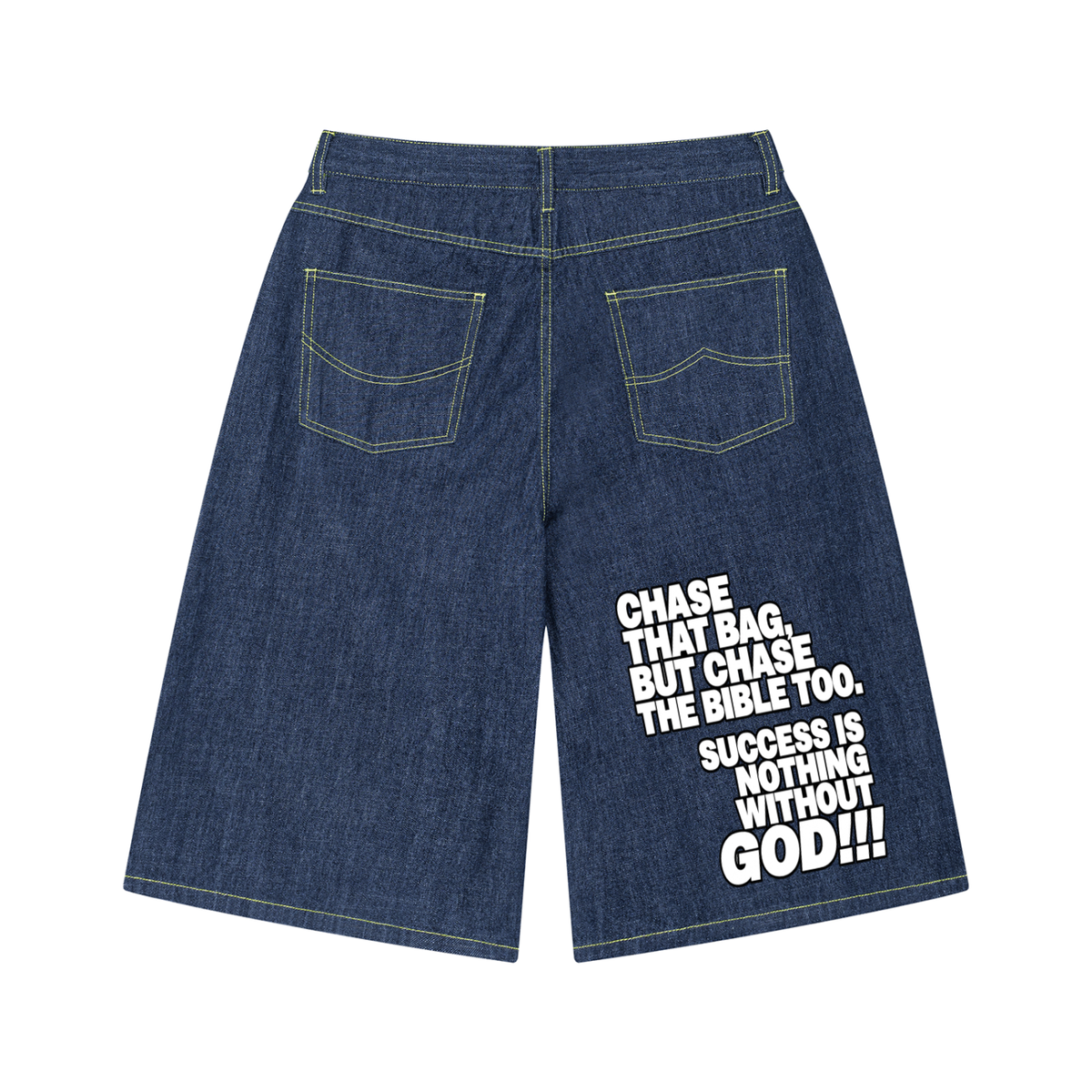 Success is nothing w/o God Denim Jorts