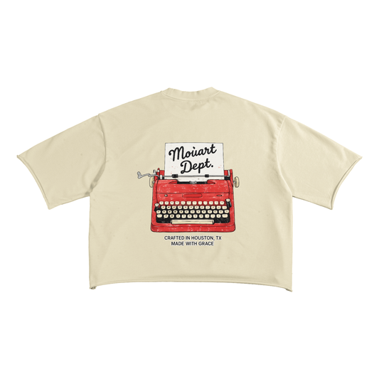 Typography French Terry Raw Edge T-Shirt