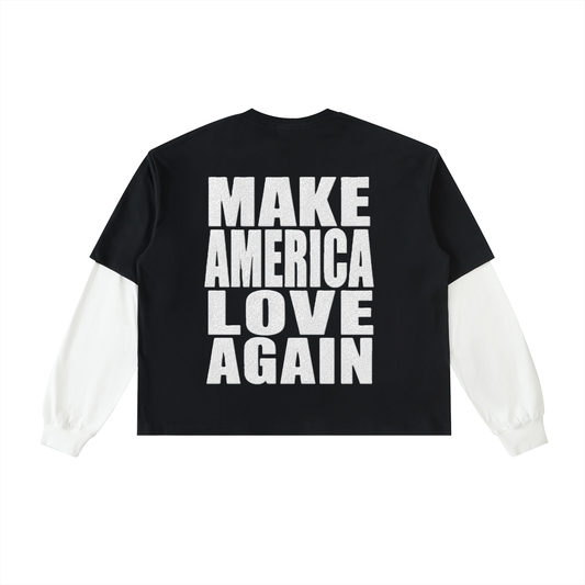 Make America Love Again Layered Sleeve Cotton T-Shirt
