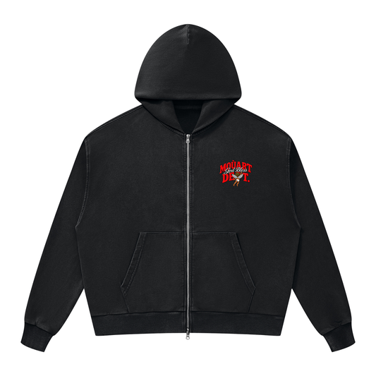 God bless Mineral Wash Boxy Full Zip Hoodie