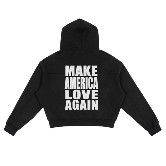 Make America Love Again Fleece Zip-Up Boxy Hoodie